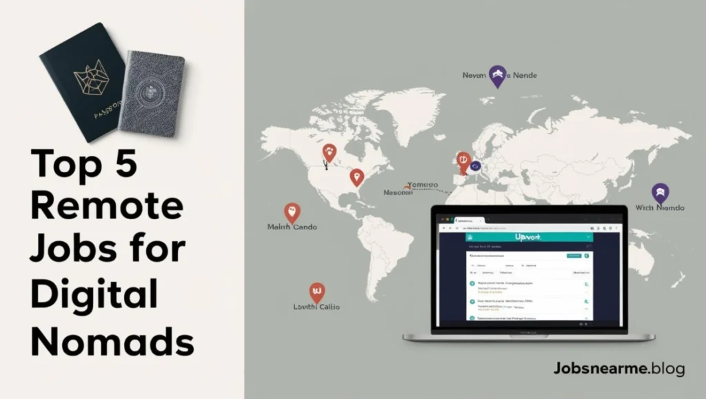 Remote Jobs for Digital Nomads Laptop & passport aesthetic photo Map of nomad friendly cities