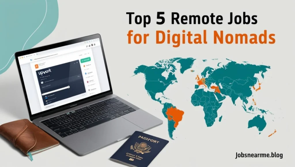 Top 5 Remote Jobs for Digital Nomads Laptop & passport aesthetic photo
